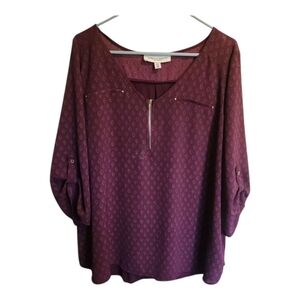 Tempted Hesrts 3/4 Sleeve  Maroon  Blouse 3x